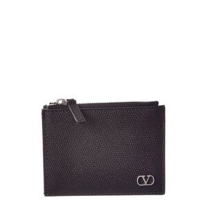 Valentino Vlogo Signature Leather Card Case, Black
